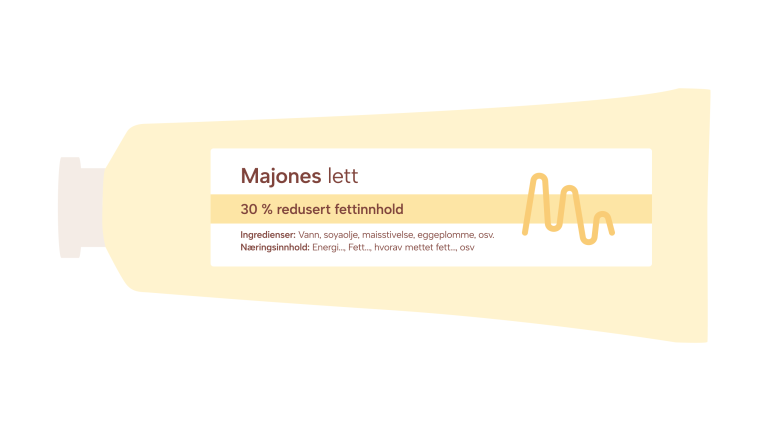 Illustrasjon av eksempel på en merkeplassering på en tube med majones 