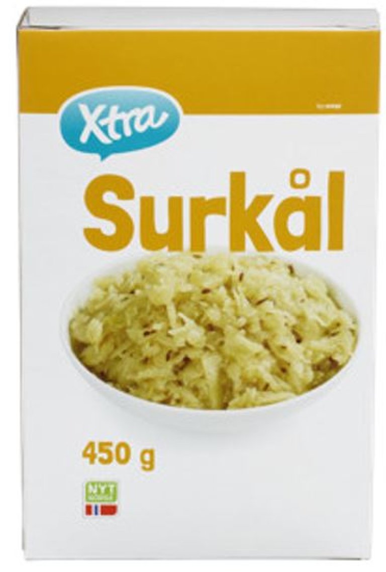 Pakke med surkål, merket med Xtra Surkål
