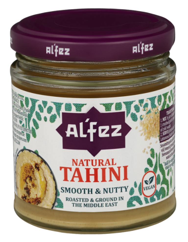 Al'Fez Natural Tahini 160g glass. Bilde.