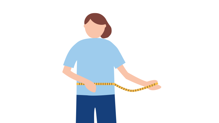 Illustrasjon av en kvinne med et målebånd rundt midjen