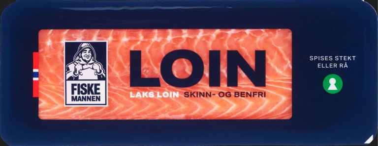 Rosa laks i blå plastpakning med vindu