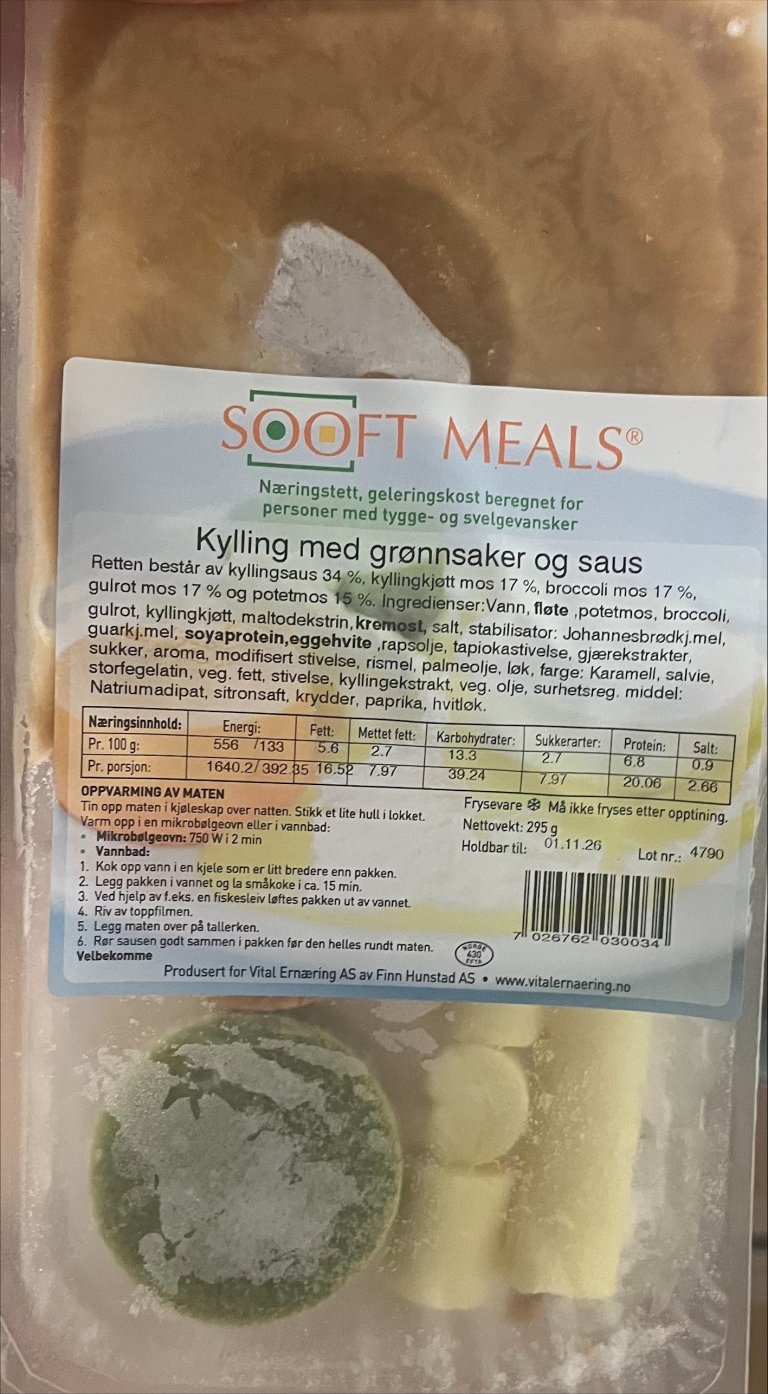  Sett inn bilde  Kylling med grønnsaker og saus Vital Ernæring AS
