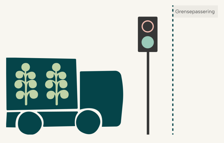 Illustrasjon av lastebil som nærmer seg grensepassering