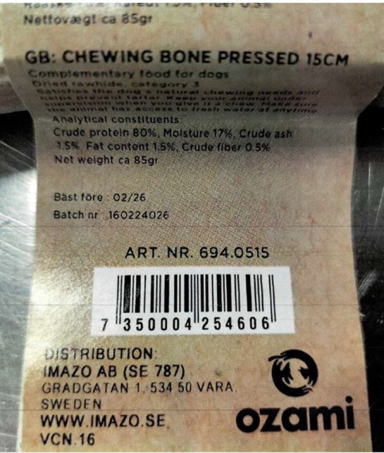 Produktinformasjon på emballasjen