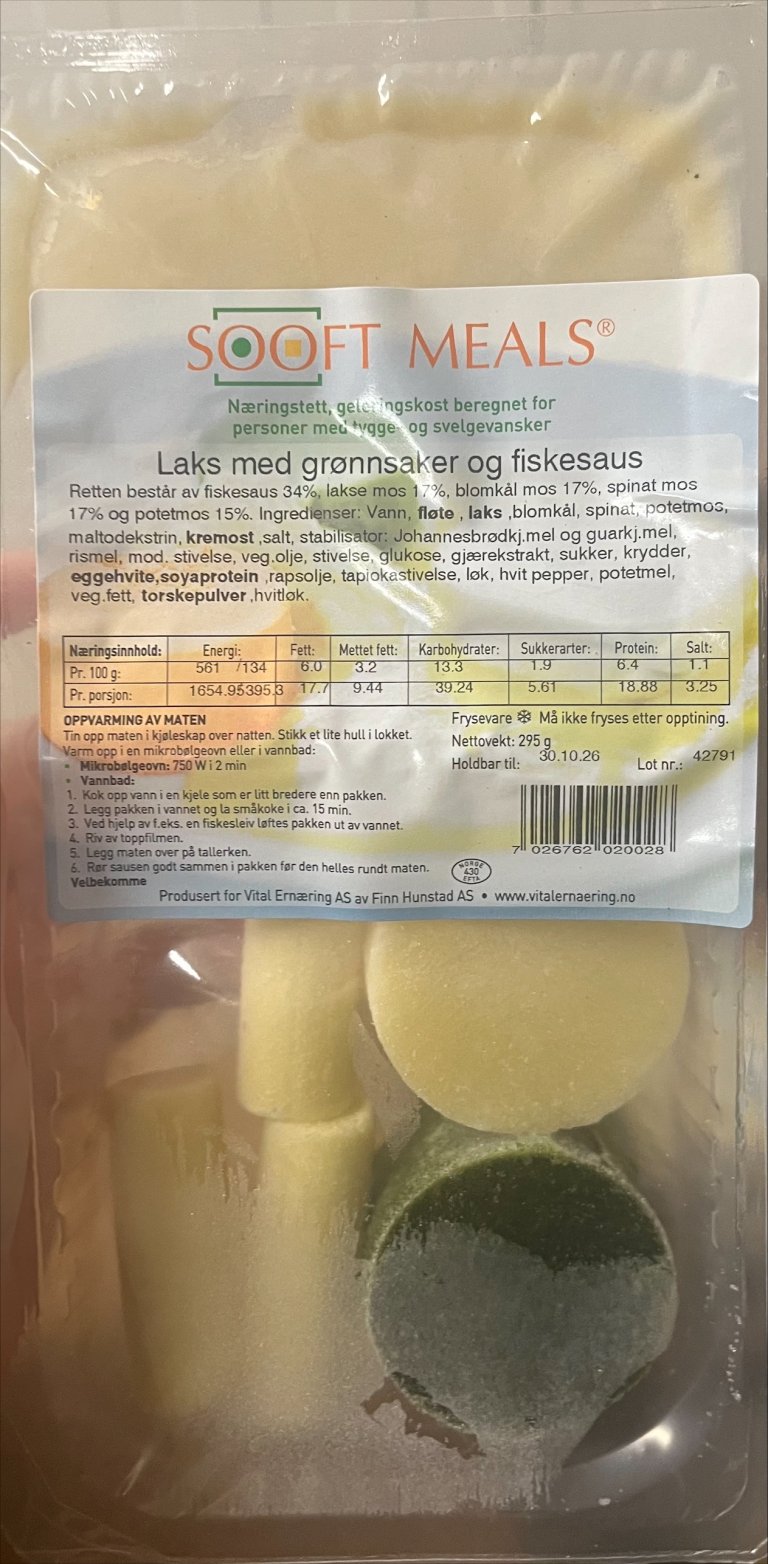 Laks med grønnsaker og fiskesaus Vital Ernæring AS