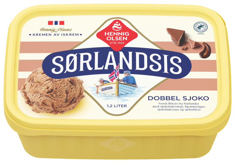 Gul isboks med Sørlandsis Dobbel Sjoko