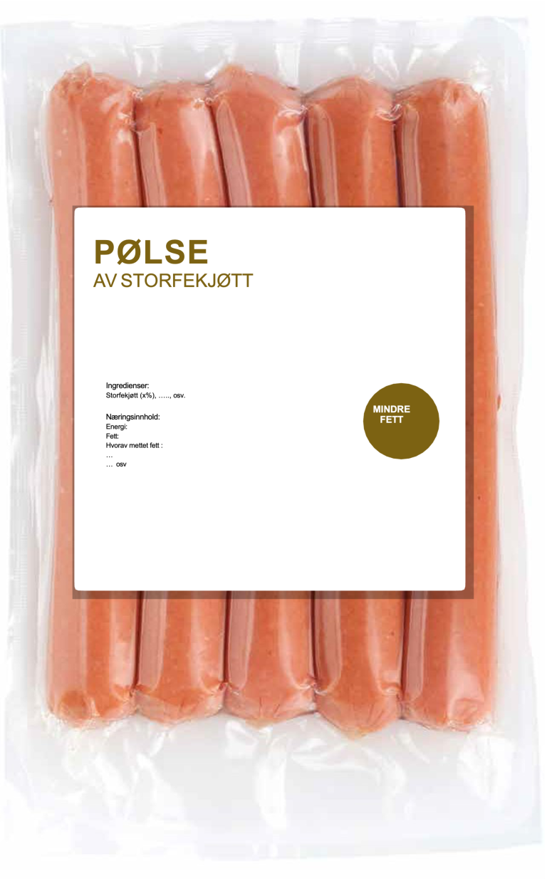 Bilde av eksempel på merking av en pakke pølse av storfekjøtt
